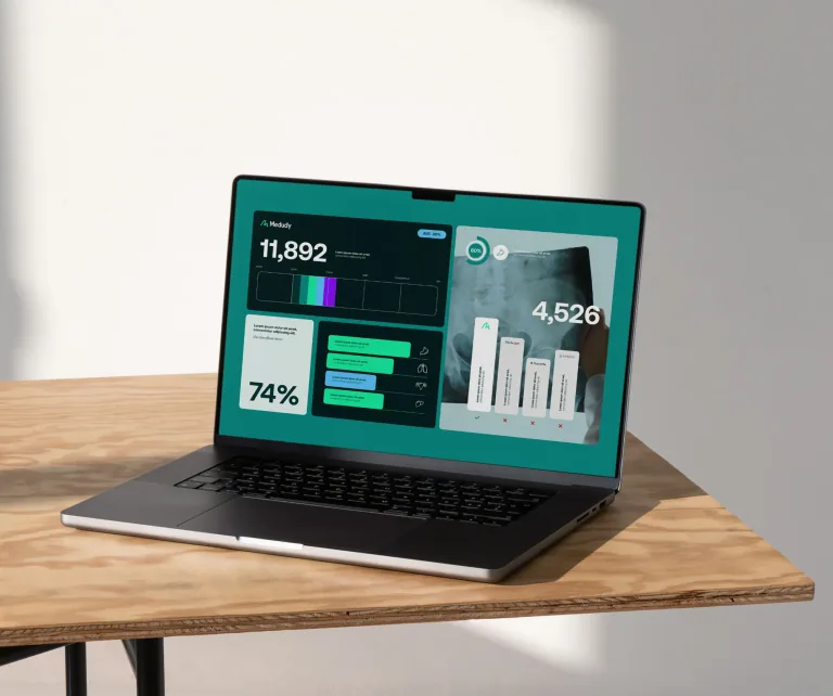 Medudy brand and interface presentation on a laptop